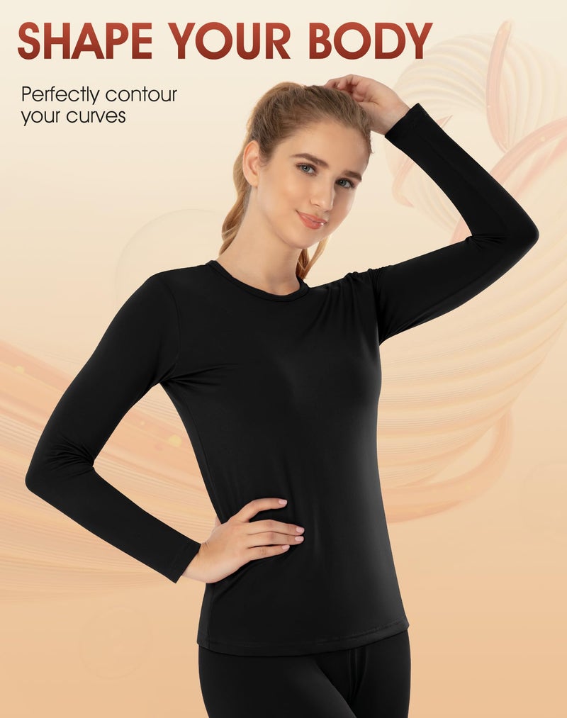 MANCYFIT Thermal Underwear for Women Long Johns Set Fleece Lined Ultra Soft (Black, Medium (US 8-10)) - Image 4